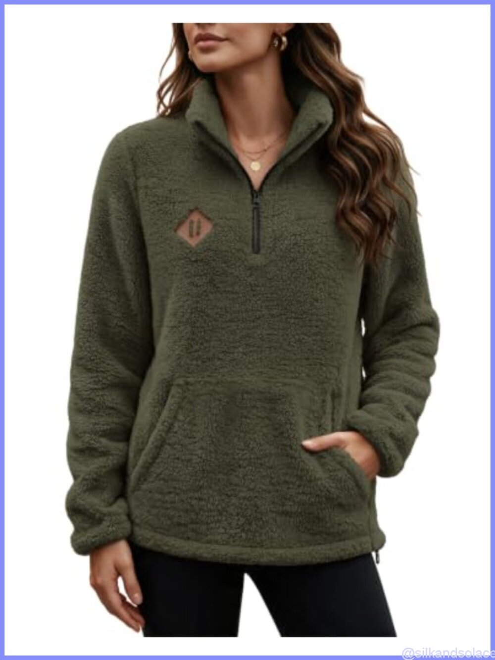 Sherpa Fleece Half Zip Pullover Sweatshirt Collared Kangaroo Pocket